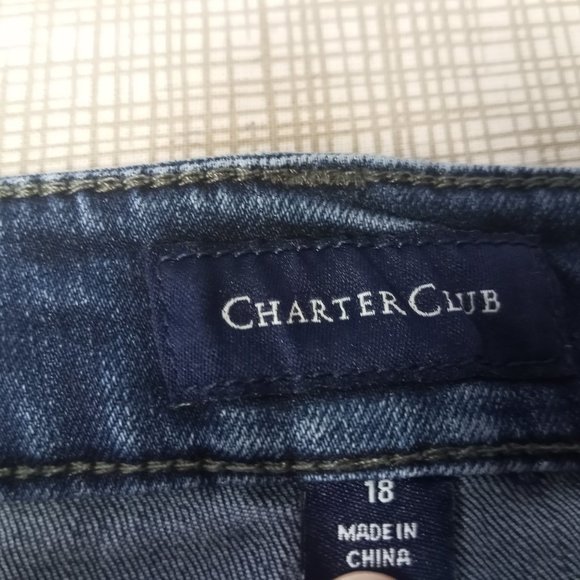 Charter Club Lexington Straight Jeans Women's Size 18 Faux-Pearl-Stud Tummy Pane - Picture 15 of 16